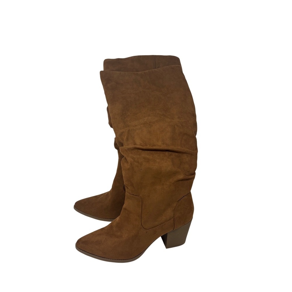 Sun + Stone Womens Cognac‎ Faux Suede Slouchy Block Heel Tall Boots Size 9 - Picture 4 of 11
